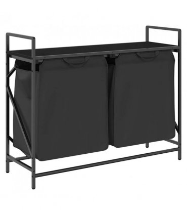 vidaXL Laundry Basket 2 Compartments with Shelf Black Oak