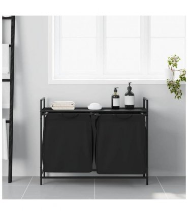 vidaXL Laundry Basket 2 Compartments with Shelf Black Oak