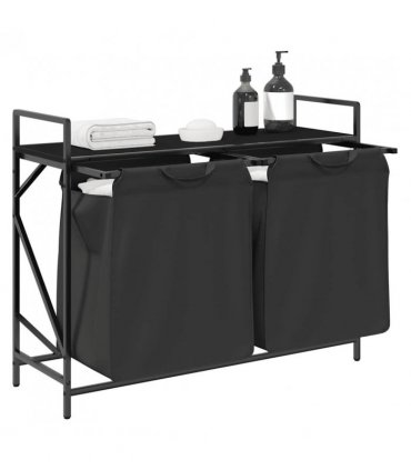 vidaXL Laundry Basket 2 Compartments with Shelf Black Oak