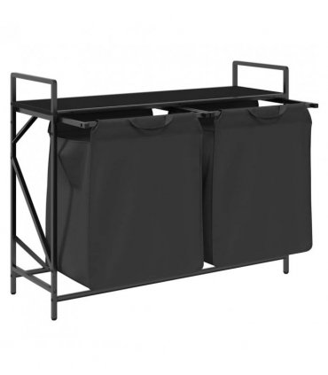 vidaXL Laundry Basket 2 Compartments with Shelf Black Oak