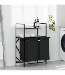 vidaXL Laundry Basket 2 Compartments with Shelves Grey Sonoma