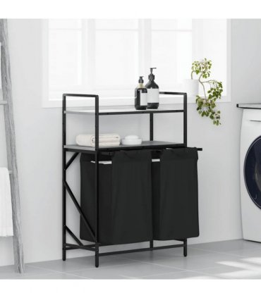 vidaXL Laundry Basket 2 Compartments with Shelves Grey Sonoma