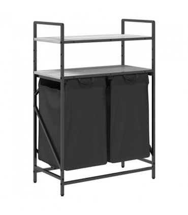 vidaXL Laundry Basket 2 Compartments with Shelves Grey Sonoma