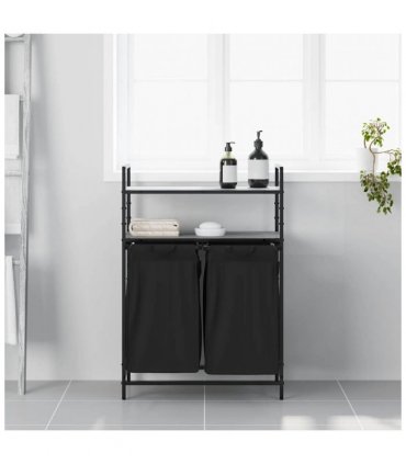 vidaXL Laundry Basket 2 Compartments with Shelves Grey Sonoma