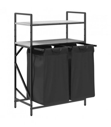 vidaXL Laundry Basket 2 Compartments with Shelves Grey Sonoma