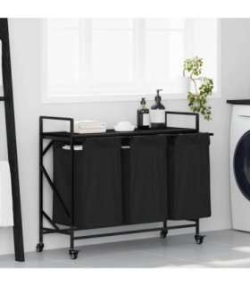 vidaXL Laundry Basket 3 Compartments with Wheels Black Oak