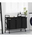 vidaXL Laundry Basket 3 Compartments with Wheels Black Oak