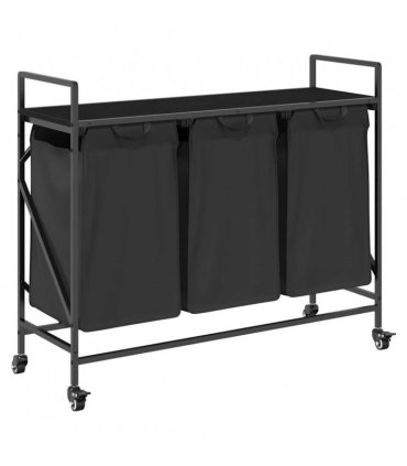 vidaXL Laundry Basket 3 Compartments with Wheels Black Oak