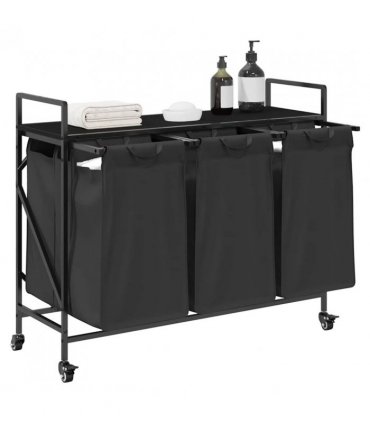 vidaXL Laundry Basket 3 Compartments with Wheels Black Oak