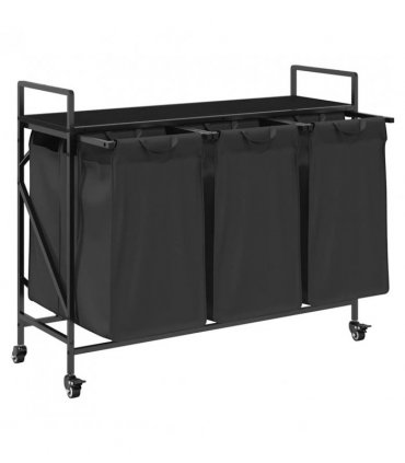 vidaXL Laundry Basket 3 Compartments with Wheels Black Oak
