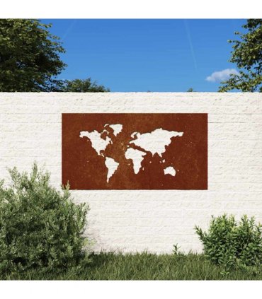 vidaXL Garden Wall Decoration 105x55 cm Corten Steel World Map Design