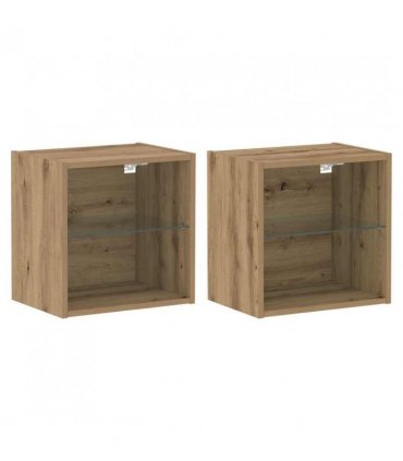 vidaXL Floating Shelf with LED Light 2 pcs Brown 40 x 28.5 x 40 cm