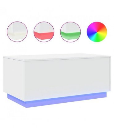 vidaXL Coffee Table with LED Lights White 90x50x40 cm