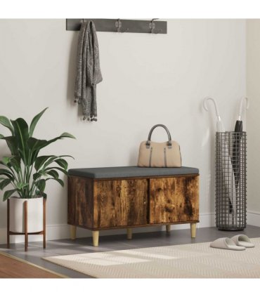 vidaXL Hall Bench with Cushion with Storage Smoked Oak 80 x 38 x 46 cm