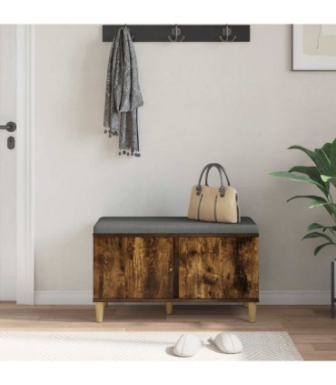 vidaXL Hall Bench with Cushion with Storage Smoked Oak 80 x 38 x 46 cm