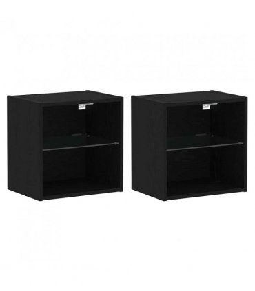 vidaXL Floating Shelf with LED Light 2 pcs Black 40 x 28.5 x 40 cm