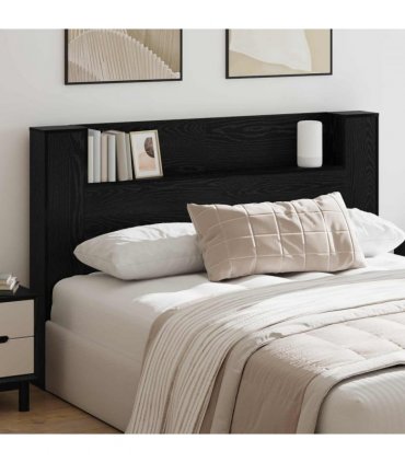 vidaXL Headboard Cabinet with LED Black Oak 160 x 16.5 x 103.5 cm