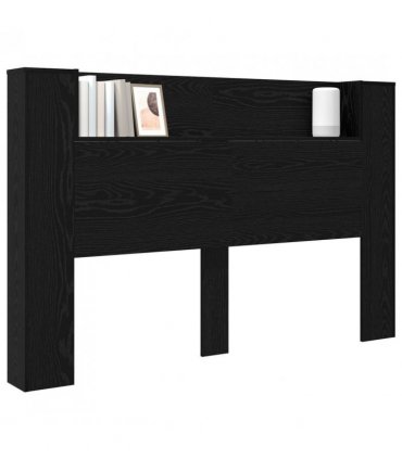 vidaXL Headboard Cabinet with LED Black Oak 160 x 16.5 x 103.5 cm