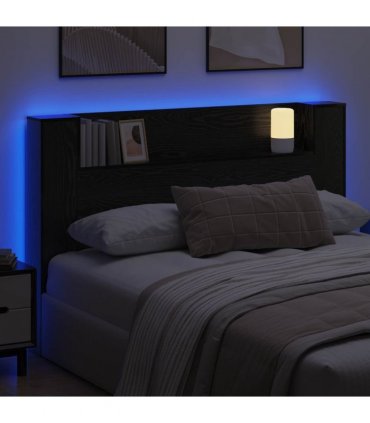 vidaXL Headboard Cabinet with LED Black Oak 160 x 16.5 x 103.5 cm