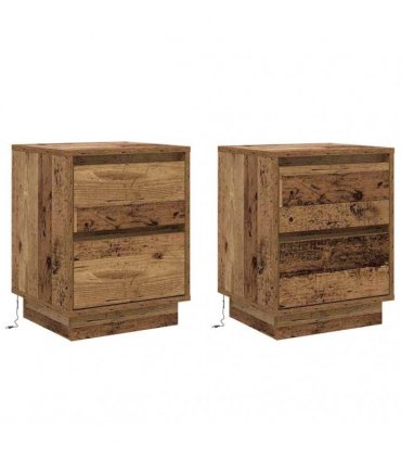 vidaXL Bedside Cabinet with Drawer 2 pcs Old Wood 39 x 34.5 x 50 cm