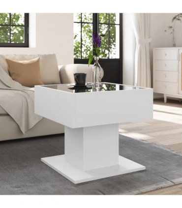 vidaXL Coffee Table with LED White 50x50x45 cm Engineered Wood