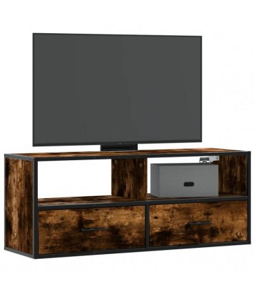 vidaXL TV Cabinet Smoked Oak 100x31x39.5 cm Engineered Wood and Metal