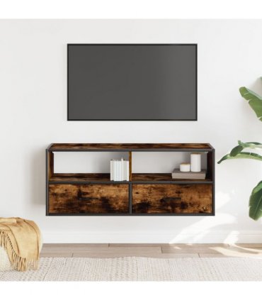 vidaXL TV Cabinet Smoked Oak 100x31x39.5 cm Engineered Wood and Metal