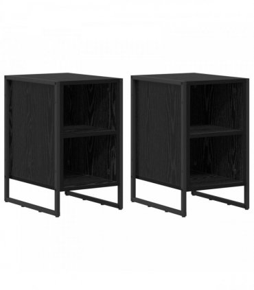 vidaXL Bedside Table 2 pcs Black Oak 39.5 x 30 x 50 cm Engineered Wood