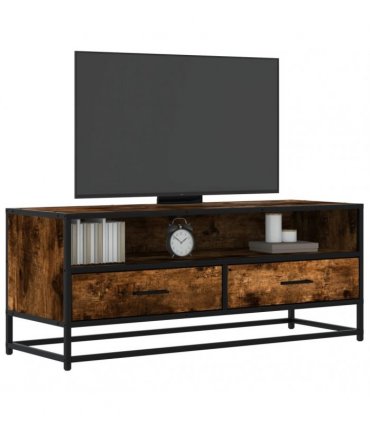 vidaXL TV Cabinet Smoked Oak 100x34.5x40 cm Engineered Wood and Metal