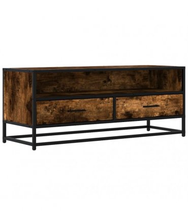 vidaXL TV Cabinet Smoked Oak 100x34.5x40 cm Engineered Wood and Metal