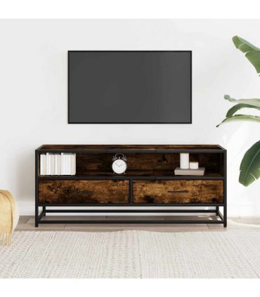 vidaXL TV Cabinet Smoked Oak 100x34.5x40 cm Engineered Wood and Metal