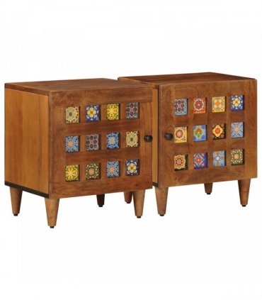 vidaXL Bedside Cabinet 2 pcs Brown 40 x 33 x 46 cm Solid Mango Wood
