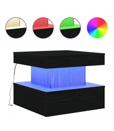 vidaXL Coffee Table with LED Lights Black Oak 50x50x40 cm
