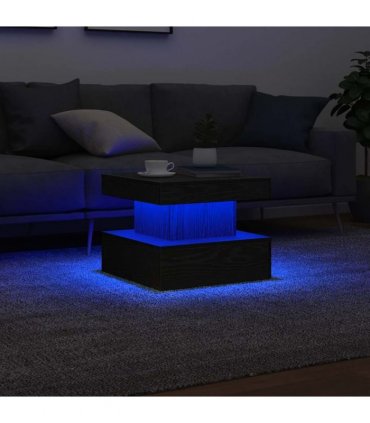 vidaXL Coffee Table with LED Lights Black Oak 50x50x40 cm
