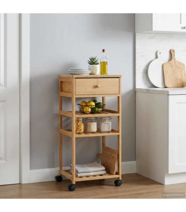 vidaXL Kitchen Trolley with Wheels Natural 37 x 36 x 80 cm Bamboo