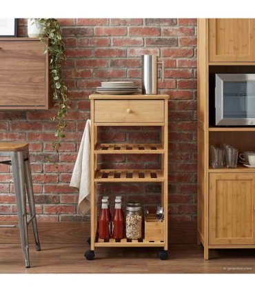 vidaXL Kitchen Trolley with Wheels Natural 37 x 36 x 80 cm Bamboo