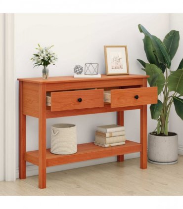 vidaXL Console Table Wax Brown 100 x 35 x 75 cm Soild Pine Wood