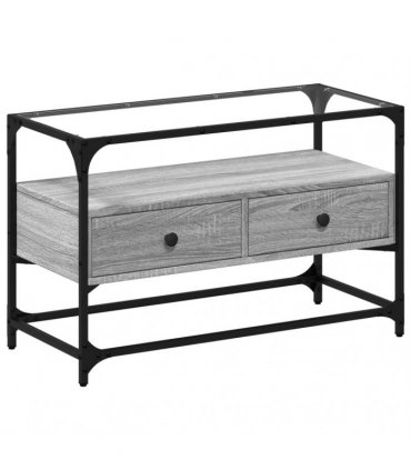 vidaXL TV Cabinet with Glass Top Grey Sonoma 80x35x51 cm Engineered Wood