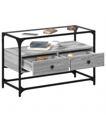 vidaXL TV Cabinet with Glass Top Grey Sonoma 80x35x51 cm Engineered Wood