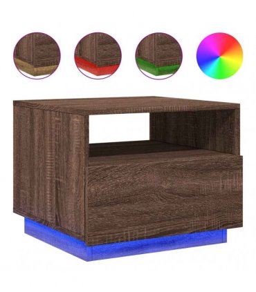 vidaXL Coffee Table with LED Lights Brown Oak 50x49x40 cm