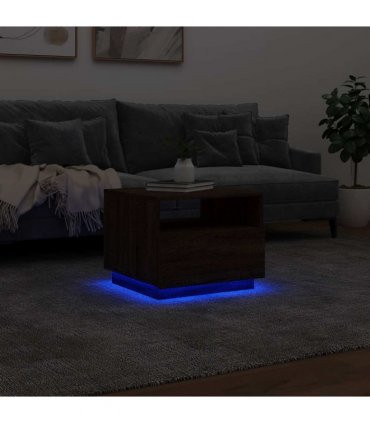 vidaXL Coffee Table with LED Lights Brown Oak 50x49x40 cm