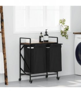 vidaXL Laundry Basket 2 Compartments with Wheels Smoked Oak