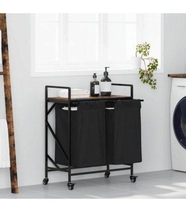 vidaXL Laundry Basket 2 Compartments with Wheels Smoked Oak