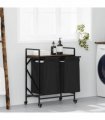 vidaXL Laundry Basket 2 Compartments with Wheels Smoked Oak