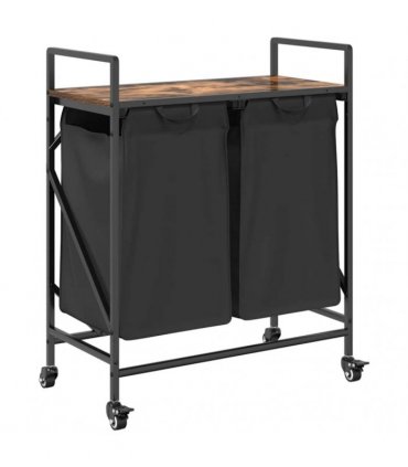vidaXL Laundry Basket 2 Compartments with Wheels Smoked Oak