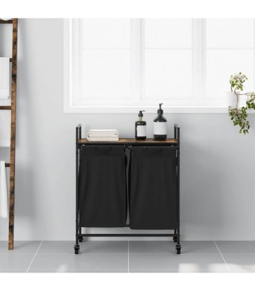 vidaXL Laundry Basket 2 Compartments with Wheels Smoked Oak