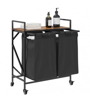 vidaXL Laundry Basket 2 Compartments with Wheels Smoked Oak