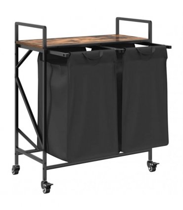 vidaXL Laundry Basket 2 Compartments with Wheels Smoked Oak