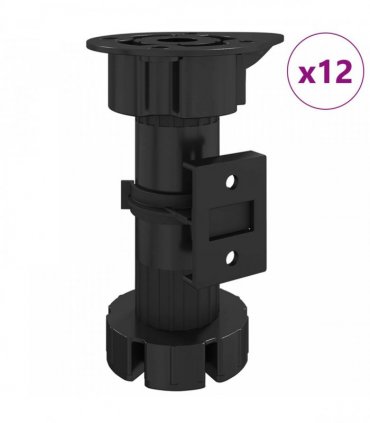 vidaXL Furniture Feet Adjustable 12 pcs Black 46 x 46 x 128 mm PP