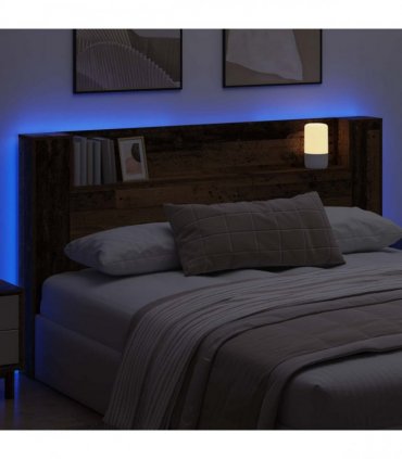 vidaXL Headboard Cabinet with LED Old Wood 180 x 16.5 x 103.5 cm